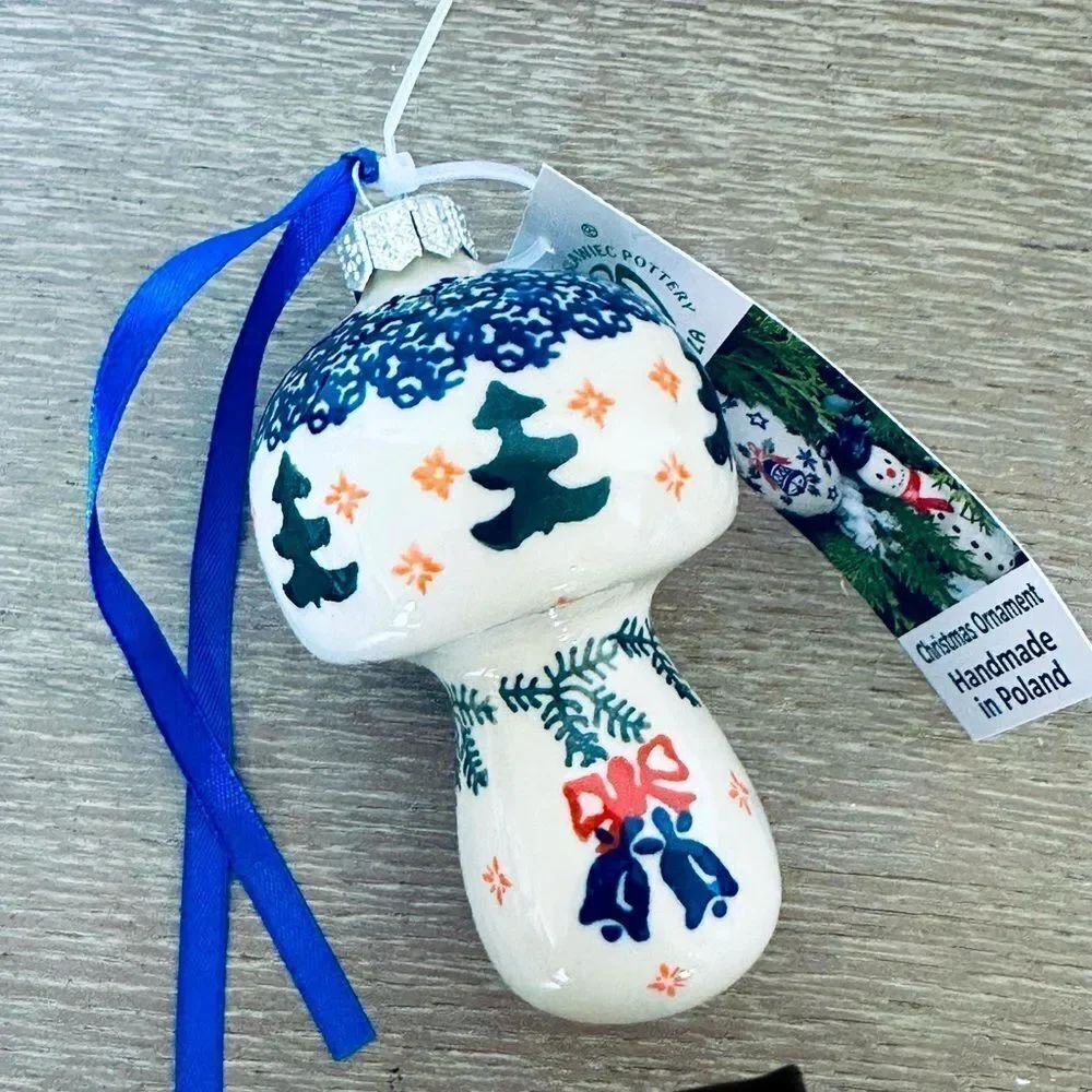 Boleslawiec Polish Pottery Mushroom Ceramic Christmas Ornament